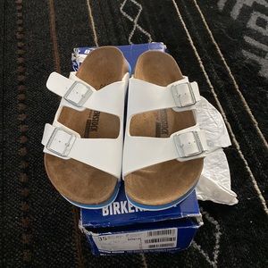 SOLD - Brand NIB NWT Birkenstock White Arizona Sandals Birko-Flor Cork footbed